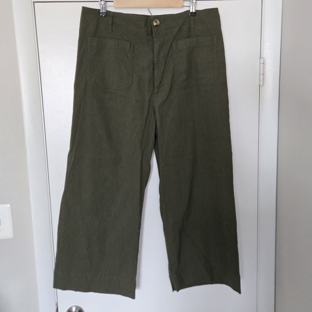 Maeve Collete Pant Green Size 34 Wide Leg Cropped Front Pocket